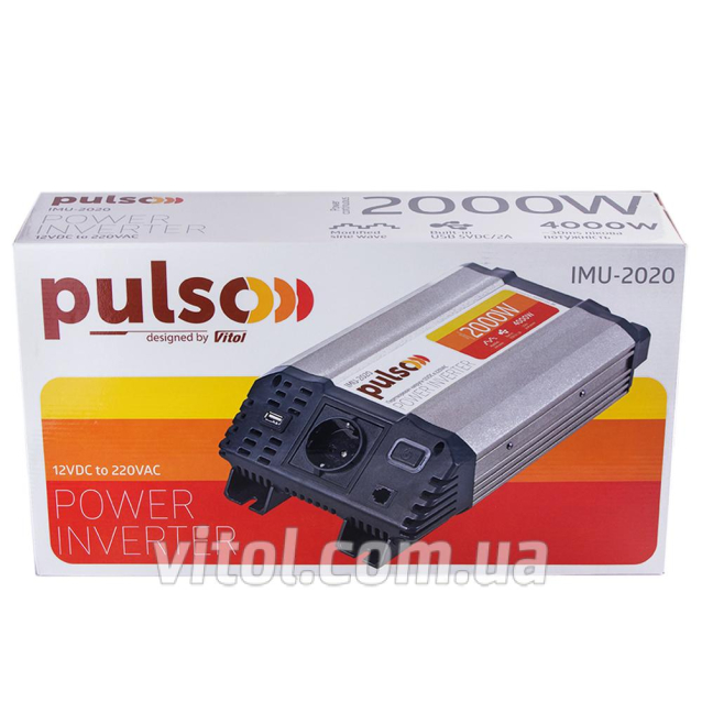 Преобраз. напряжения PULSO/IMU-2020/12V-220V/2000W/USB-5VDC2.0A/мод.синус./клеммы (IMU-2020)