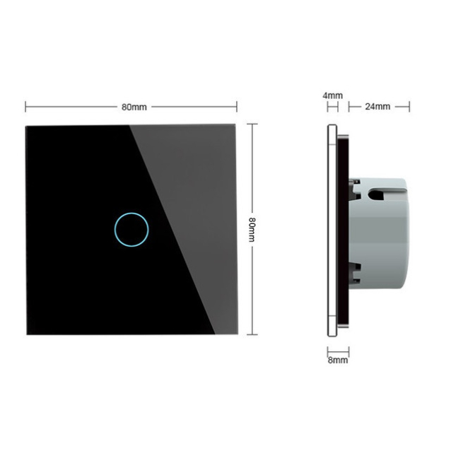 Бесшумный сенсорный проходной выключатель 1 сенсор Livolo черный стекло (VL-C701SQ-12)