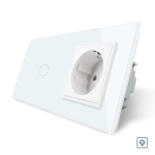 Сенсорный диммер Livolo с розеткой белый стекло (VL-C701D/C7C1EU-11) Сенсорный диммер Livolo с розеткой белый стекло (VL-C701D/C7C1EU-11)