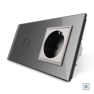 Сенсорный диммер Livolo с розеткой серый стекло (VL-C701D/C7C1EU-15) Сенсорный диммер Livolo с розеткой серый стекло (VL-C701D/C7C1EU-15)