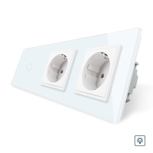 Сенсорный диммер с двумя розетками Livolo белый стекло (VL-C701D/C7C2EU-11) Сенсорный диммер с двумя розетками Livolo белый стекло (VL-C701D/C7C2EU-11)