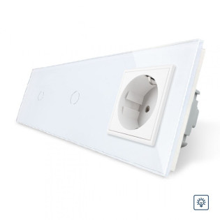 Сенсорный диммер Livolo 2 канала (1-1) с розеткой белый стекло (VL-C702D/C7C1EU-11) Сенсорный диммер Livolo 2 канала (1-1) с розеткой белый стекло (VL-C702D/C7C1EU-11)
