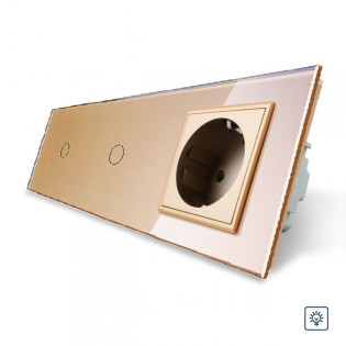 Сенсорный диммер Livolo 2 канала (1-1) с розеткой золото стекло (VL-C702D/C7C1EU-13) Сенсорный диммер Livolo 2 канала (1-1) с розеткой золото стекло (VL-C702D/C7C1EU-13)