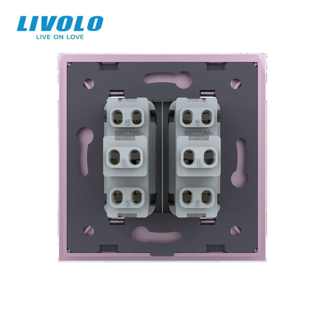 Двухклавишный выключатель розовый стекло Livolo (VL-C7K2-17)