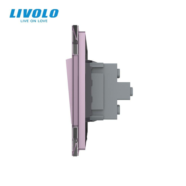 Двухклавишный проходной выключатель розовый стекло Livolo (VL-C7K2S-17)