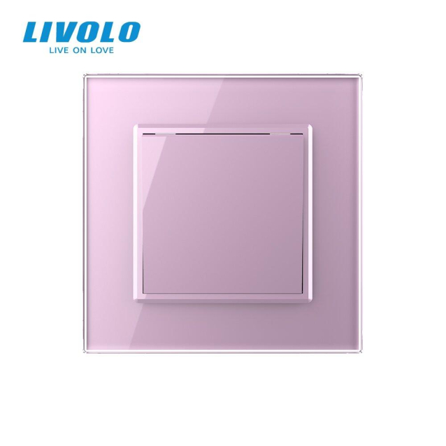 Одноклавишный проходной выключатель розовый стекло Livolo (VL-C7K1S-17)