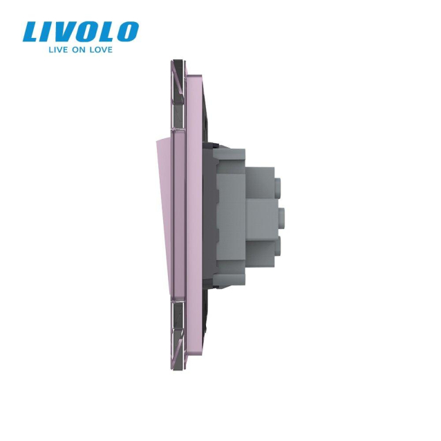 Одноклавишный проходной выключатель розовый стекло Livolo (VL-C7K1S-17)