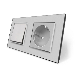 Одноклавишный выключатель с розеткой серый стекло Livolo (VL-C7C1EUK1-15)