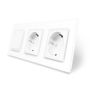 Одноклавишный выключатель с двойной розеткой белый стекло Livolo (VL-C7C2EUK1-11)