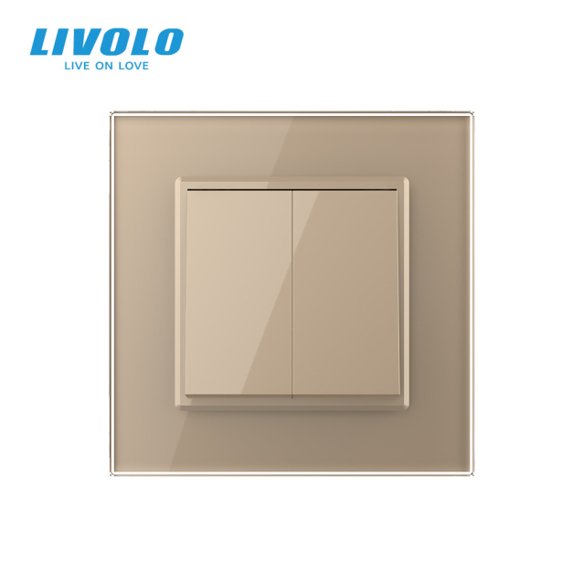 Двухклавишный перекрестный выключатель золотой Livolo (VL-C7FCMM10A-1AP)