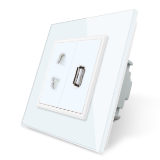 Розетка универсальная и розетка USB Livolo белый стекло (VL-C7C1AUSB-11) Розетка универсальная и розетка USB Livolo белый стекло (VL-C7C1AUSB-11)