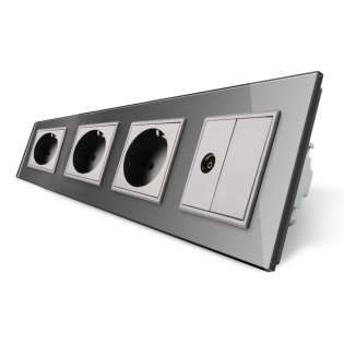 Розетка четырехместная комбинированная Силовая ТВ Livolo серый стекло (VL-C7C3EU1VK0-15) Розетка четырехместная комбинированная Силовая ТВ Livolo серый стекло (VL-C7C3EU1VK0-15)