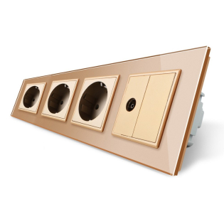 Розетка четырехместная комбинированная Силовая ТВ Livolo золото стекло (VL-C7C3EU1VK0-13) Розетка четырехместная комбинированная Силовая ТВ Livolo золото стекло (VL-C7C3EU1VK0-13)