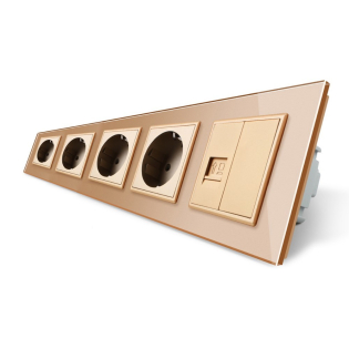 Розетка пятиместная комбинированная Силовая Интернет Livolo золото стекло (VL-C7C4EUK01C-13) Розетка пятиместная комбинированная Силовая Интернет Livolo золото стекло (VL-C7C4EUK01C-13)