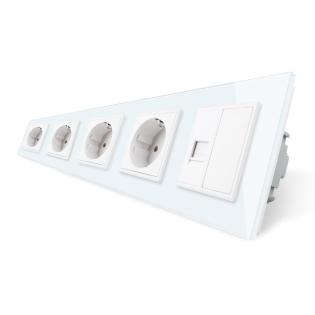 Розетка пятиместная комбинированная Силовая Интернет Livolo белый стекло (VL-C7C4EUK01C-11) Розетка пятиместная комбинированная Силовая Интернет Livolo белый стекло (VL-C7C4EUK01C-11)