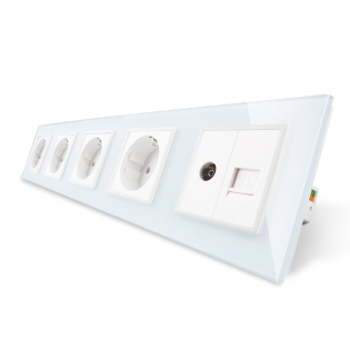Розетка пятиместная комбинированная Силовая Интернет ТВ Livolo белый стекло (VL-C7C4EU1C1V-11) Розетка пятиместная комбинированная Силовая Интернет ТВ Livolo белый стекло (VL-C7C4EU1C1V-11)