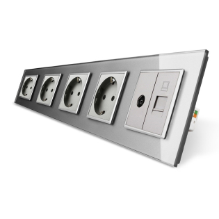 Розетка пятиместная комбинированная Силовая Интернет ТВ Livolo серый стекло (VL-C7C4EU1C1V-15) Розетка пятиместная комбинированная Силовая Интернет ТВ Livolo серый стекло (VL-C7C4EU1C1V-15)