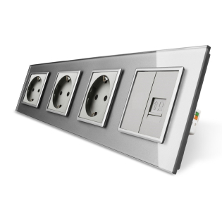 Розетка четырехместная комбинированная Силовая Интернет Livolo серый стекло (VL-C7C3EU1CK0-15) Розетка четырехместная комбинированная Силовая Интернет Livolo серый стекло (VL-C7C3EU1CK0-15)