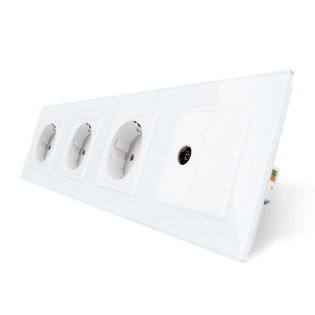 Розетка четырехместная комбинированная Силовая ТВ Livolo белый стекло (VL-C7C3EU1VK0-11) Розетка четырехместная комбинированная Силовая ТВ Livolo белый стекло (VL-C7C3EU1VK0-11)