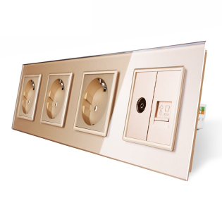 Розетка четырехместная комбинированная Силовая Интернет ТВ Livolo золото стекло (VL-C7C3EU1C1V-13) Розетка четырехместная комбинированная Силовая Интернет ТВ Livolo золото стекло (VL-C7C3EU1C1V-13)