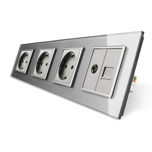 Розетка четырехместная комбинированная Силовая Интернет ТВ Livolo серый стекло (VL-C7C3EU1C1V-15) Розетка четырехместная комбинированная Силовая Интернет ТВ Livolo серый стекло (VL-C7C3EU1C1V-15)