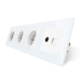 Розетка четырехместная комбинированная Силовая Интернет ТВ Livolo белый стекло (VL-C7C3EU1C1V-11) Розетка четырехместная комбинированная Силовая Интернет ТВ Livolo белый стекло (VL-C7C3EU1C1V-11)