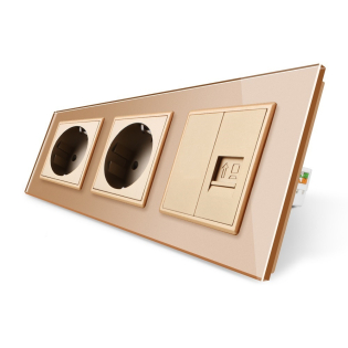 Розетка трехместная комбинированная Силовая Интернет Livolo золото стекло (VL-C7C2EU1CK0-13) Розетка трехместная комбинированная Силовая Интернет Livolo золото стекло (VL-C7C2EU1CK0-13)