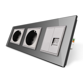 Розетка трехместная комбинированная Силовая Интернет Livolo серый стекло (VL-C7C2EU1CK0-15) Розетка трехместная комбинированная Силовая Интернет Livolo серый стекло (VL-C7C2EU1CK0-15)