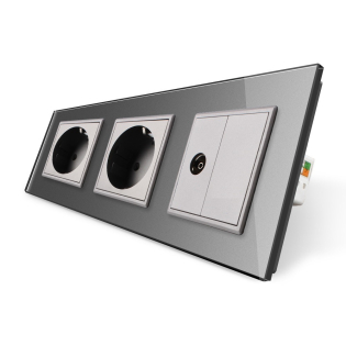 Розетка трехместная комбинированная Силовая ТВ Livolo серый стекло (VL-C7C2EU1VK0-15) Розетка трехместная комбинированная Силовая ТВ Livolo серый стекло (VL-C7C2EU1VK0-15)