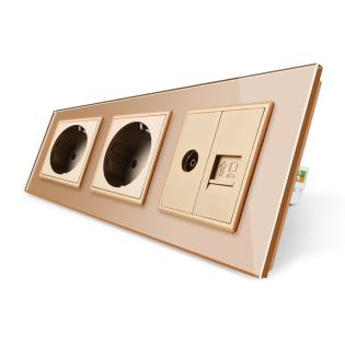Розетка трехместная комбинированная Силовая Интернет ТВ Livolo золото стекло (VL-C7C2EU1C1V-13) Розетка трехместная комбинированная Силовая Интернет ТВ Livolo золото стекло (VL-C7C2EU1C1V-13)