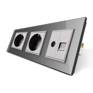 Розетка трехместная комбинированная Силовая Интернет ТВ Livolo серый стекло (VL-C7C2EU1C1V-15) Розетка трехместная комбинированная Силовая Интернет ТВ Livolo серый стекло (VL-C7C2EU1C1V-15)