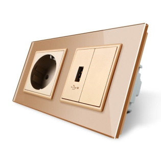 Розетка с заземлением с USB розеткой золотой стекло Livolo (VL-C7C1EUUSBK0-13) Розетка с заземлением с USB розеткой золотой стекло Livolo (VL-C7C1EUUSBK0-13)
