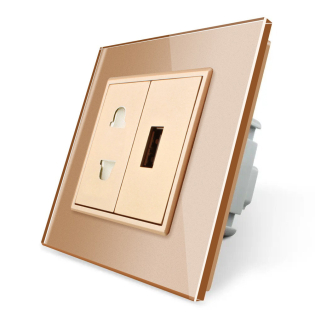 Розетка универсальная с USB розеткой золотой стекло Livolo (VL-C7C1AUSB-13) Розетка универсальная с USB розеткой золотой стекло Livolo (VL-C7C1AUSB-13)
