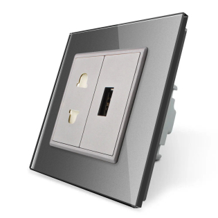 Розетка универсальная с USB розеткой серый стекло Livolo (VL-C7C1AUSB-15) Розетка универсальная с USB розеткой серый стекло Livolo (VL-C7C1AUSB-15)