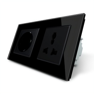 Розетка двухместная силовая и универсальная черный стекло Livolo (VL-C7C1EUC1C-12) Розетка двухместная силовая и универсальная черный стекло Livolo (VL-C7C1EUC1C-12)