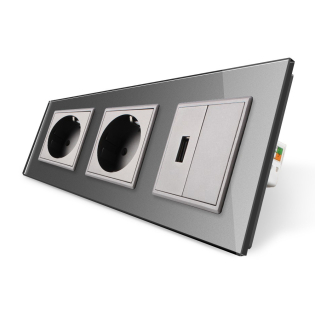 Розетка трехместная силовая с заземлением и USB цвет серый стекло Livolo (VL-C7C2EU1USB0-15) Розетка трехместная силовая с заземлением и USB цвет серый стекло Livolo (VL-C7C2EU1USB0-15)