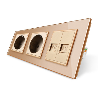 Розетка трехместная комбинированная Силовая 2 Интернет золотой стекло Livolo (VL-C7C2EU2CK0-13) Розетка трехместная комбинированная Силовая 2 Интернет золотой стекло Livolo (VL-C7C2EU2CK0-13)