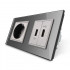 Розетка с заземлением с 2 USB розетками серый стекло Livolo (VL-C7C1EU2USB-15)