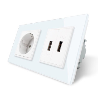 Розетка с заземлением с 2 USB розетками белый стекло Livolo (VL-C7C1EU2USB-11) Розетка с заземлением с 2 USB розетками белый стекло Livolo (VL-C7C1EU2USB-11)