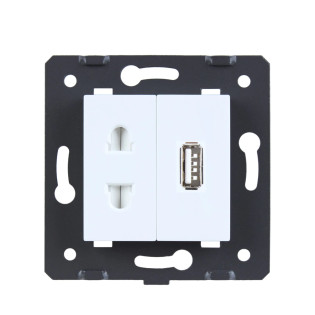 Механизм силовая универсальная розетка и USB розетки Livolo белый (C7-C1A1USB-11)