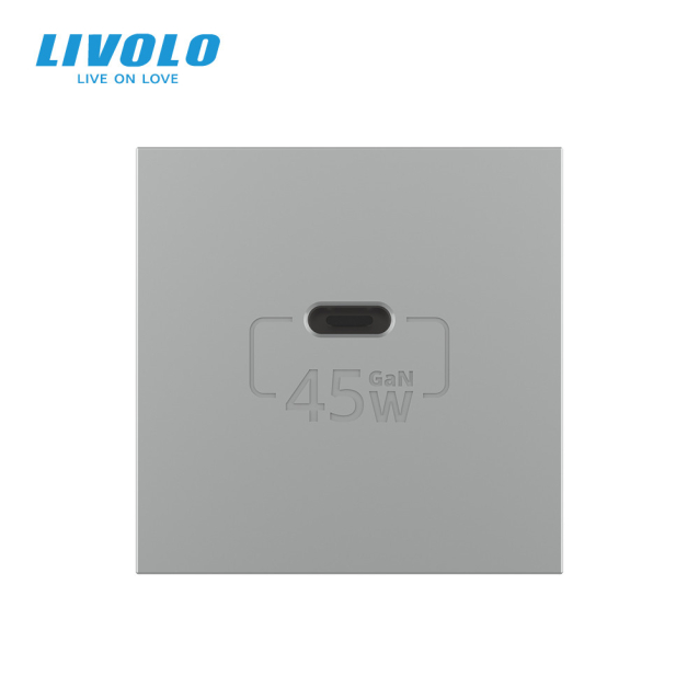 Механизм розетка USB type C с блоком питания 45W серый Livolo (VL-FCUC-2IP)
