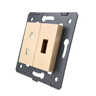 Механизм универсальная розетка и USB розетка золотой Livolo (C7-C1A1USB-13) Механизм универсальная розетка и USB розетка золотой Livolo (C7-C1A1USB-13)