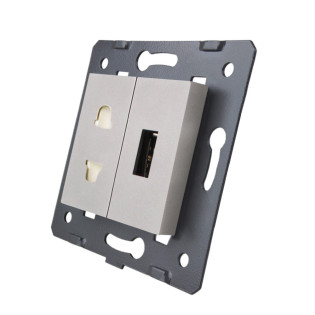 Механизм универсальная розетка и USB розетка серый Livolo (C7-C1A1USB-15) Механизм универсальная розетка и USB розетка серый Livolo (C7-C1A1USB-15)