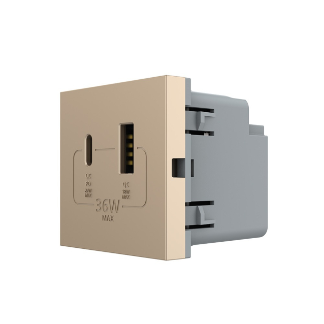 Механизм розетка USB-A и USB-C 36W золотой (VL-FCUA18W.UC18W-2AP)