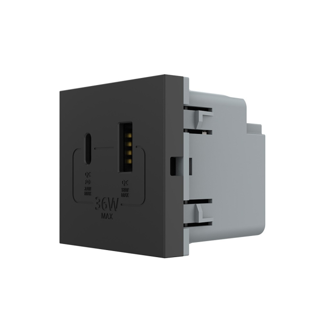 Механизм розетка USB-A и USB-C 36W черный (VL-FCUA18W.UC18W-2BP)