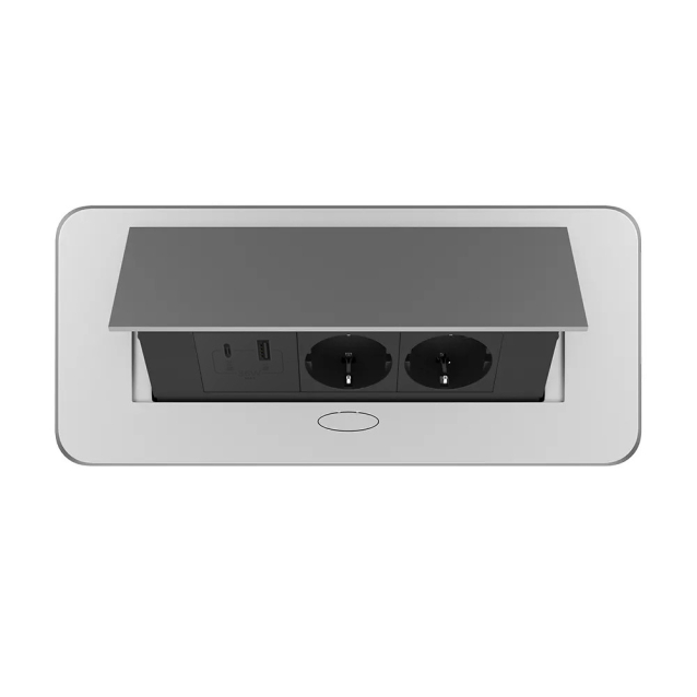 Розетка мебельная двойная с USB-A и USB-С Livolo черный в сером (VL-SHS013-FCTC-FCUA.UCBP-S)