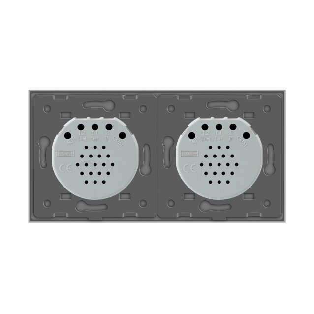 Сенсорный проходной выключатель Livolo 2 канала (1-1) серый стекло (VL-C701S/C701S-15)