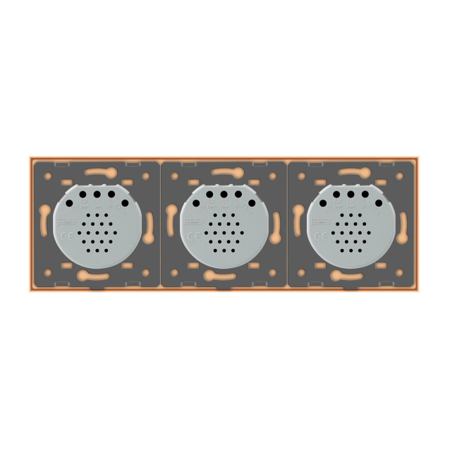 Сенсорный проходной выключатель Livolo 6 каналов (2-2-2) золото стекло (VL-C706S-13)