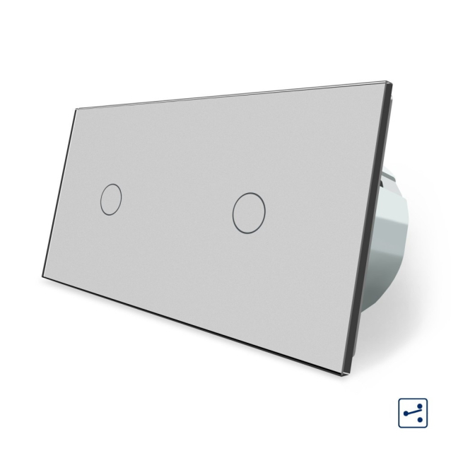 Сенсорный проходной выключатель Livolo 2 канала (1-1) серый стекло (VL-C701S/C701S-15)