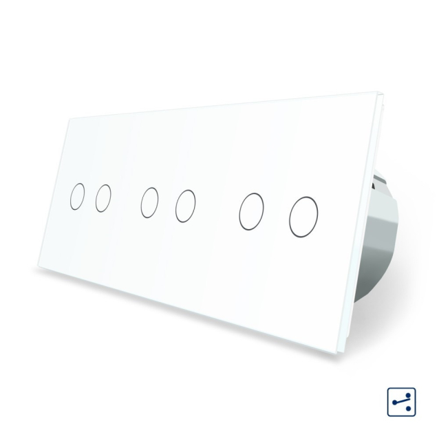Сенсорный проходной выключатель Livolo 6 каналов (2-2-2) белый стекло (VL-C706S-11)
